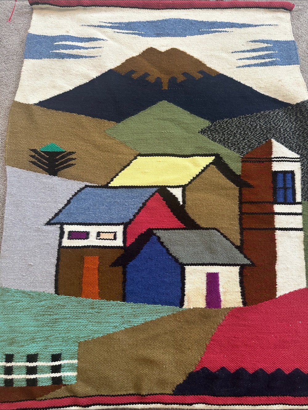 Handwoven Village Scene Wall Art Tapestry Handmade Art Hanging Big